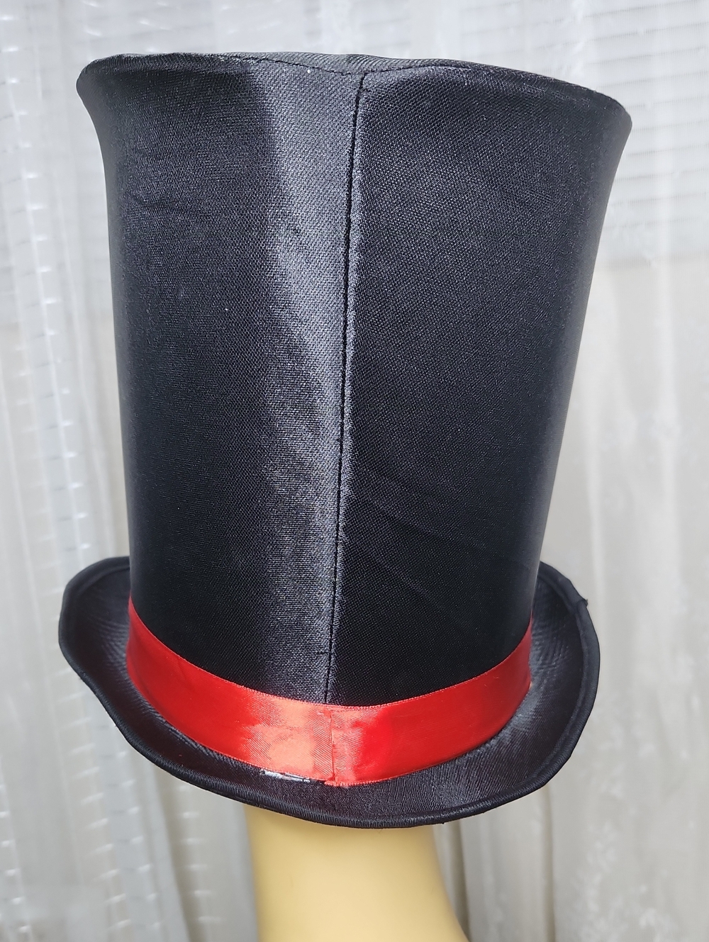 Extra Tall Mad Hatter Top Hat Black With Red Ribbon Unisex - Picture 2 of 9